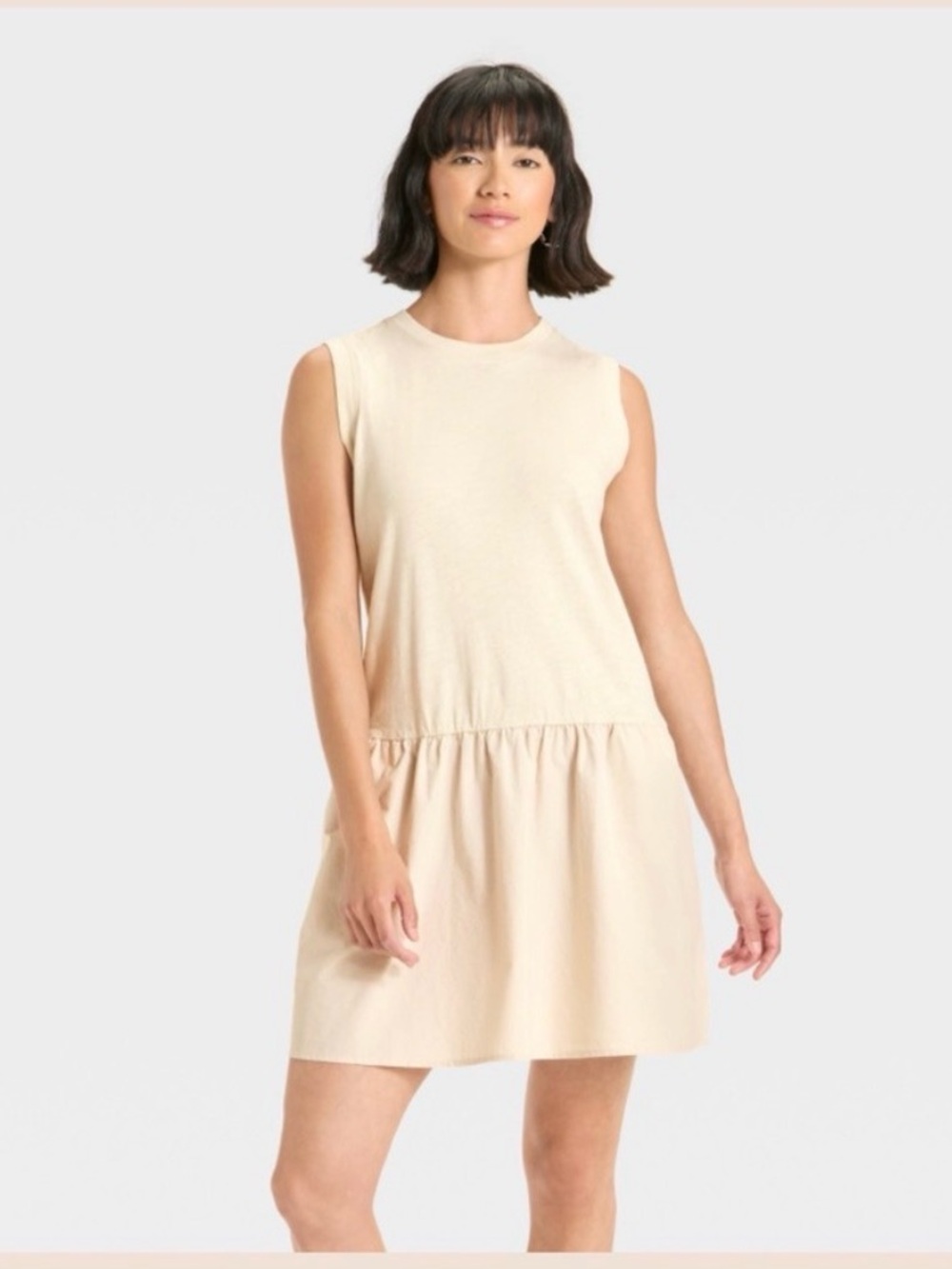 Universal Thread Mini Shift Dress Tan Stretch Pleated Seam Pockets X-Small